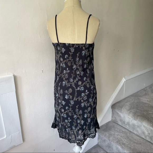Ann Ferriday Vintage Black Floral Lace Trim Rayon USA Made Dress Size Small - Picture 3 of 9